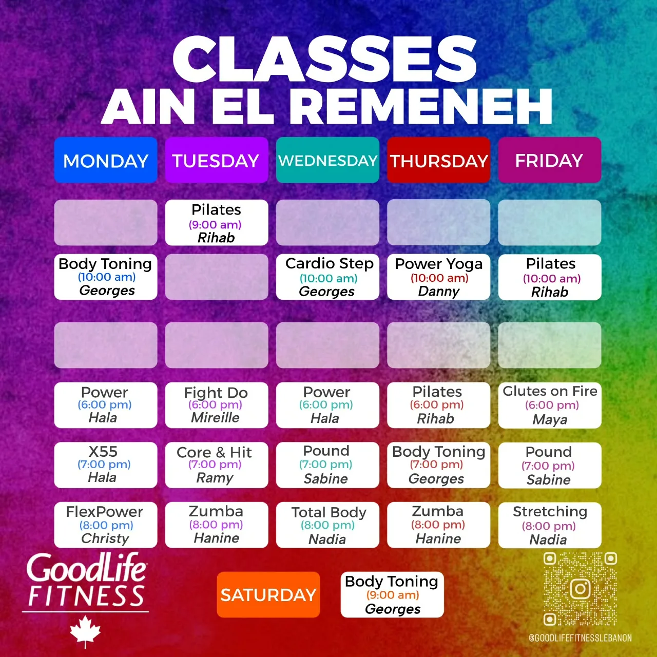 Ain El Remmeneh weekly class schedule